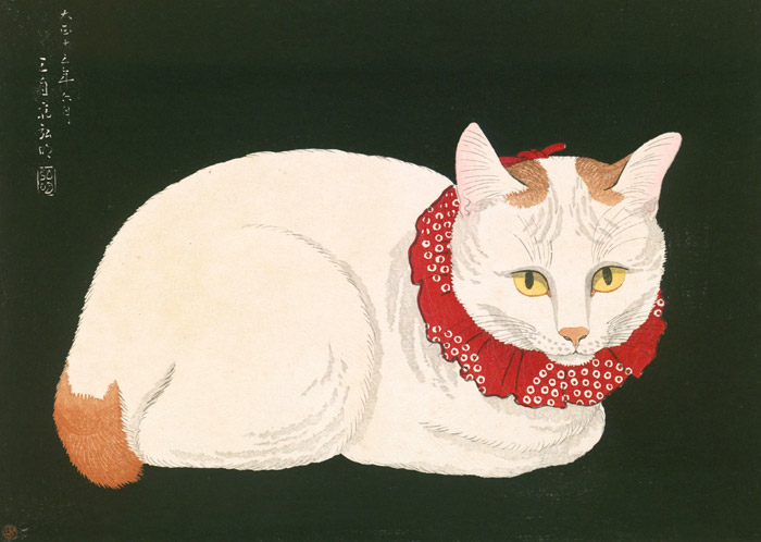 Ukiyo-e white cat concierge